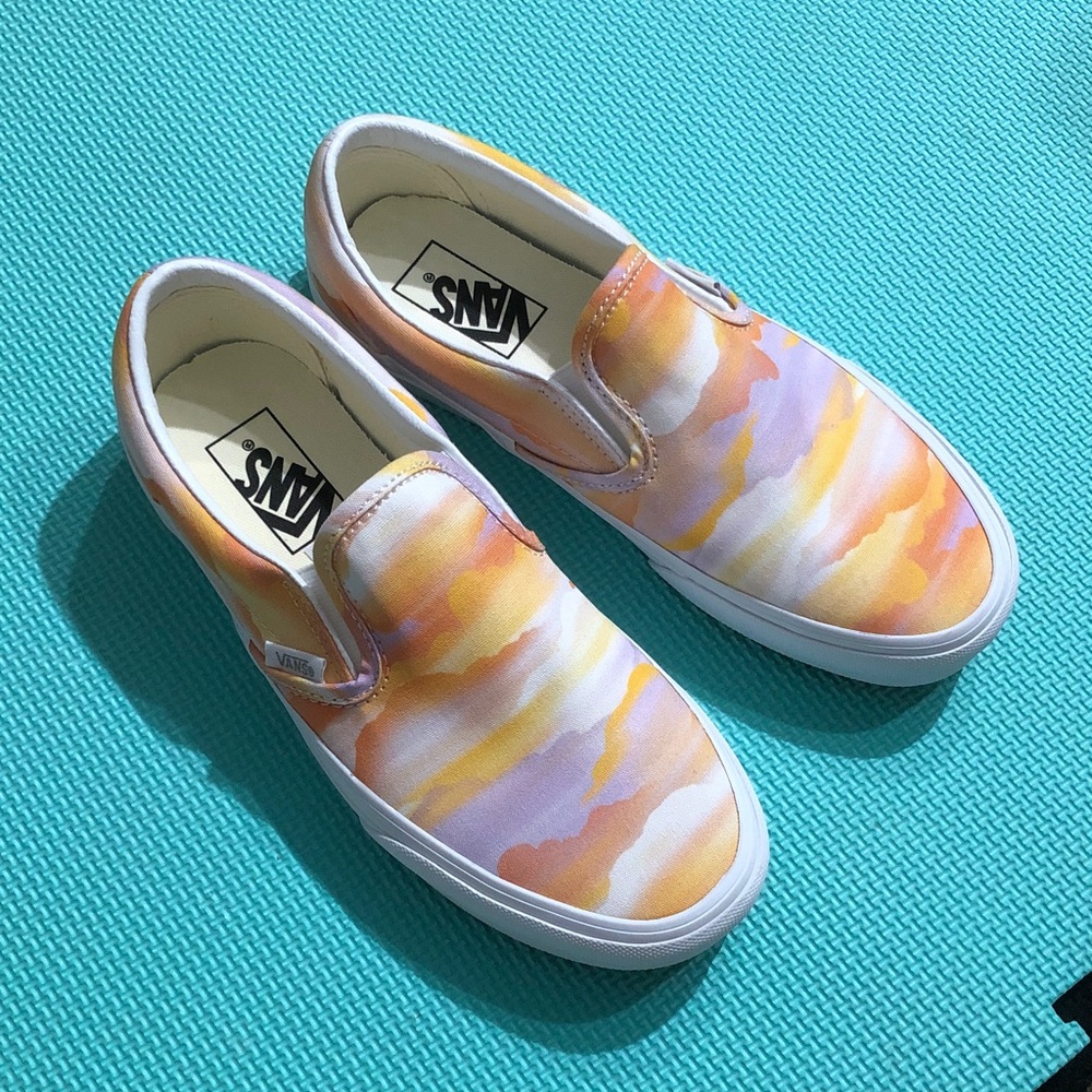 Brand New Vans Slip-On Watercolor Sunset Sneakers - Orange & Purple